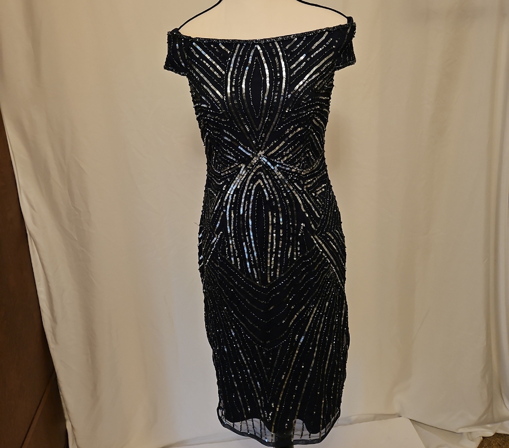 Adrianna Papell Navy and Silver Strapless Dress